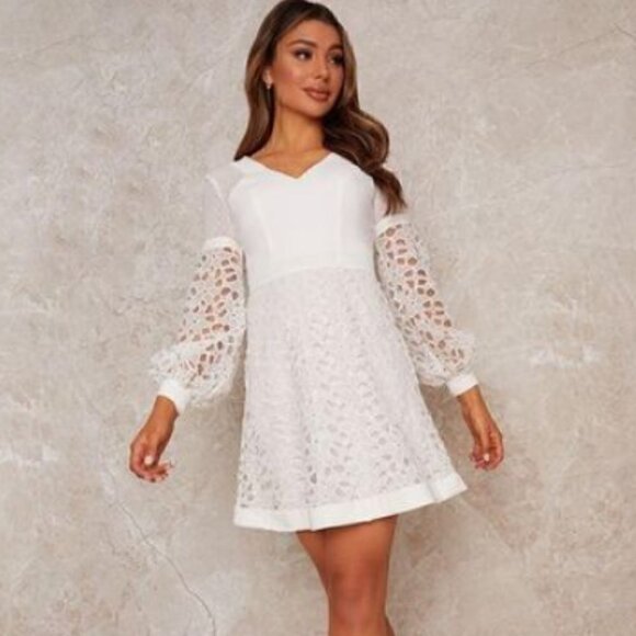 NWT Chi Chi London White Lace Leta Mini Dress Size 8 - Picture 1 of 4